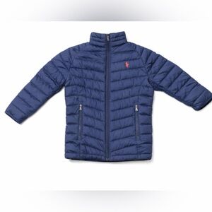 Polo Ralph Lauren Boys Navy Puffer Jacket Size 6 Red Pony Full Zip